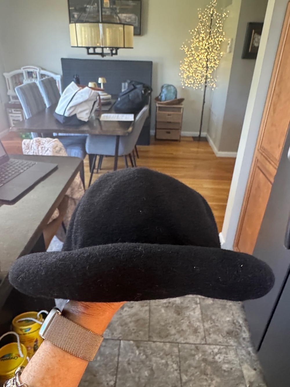 Black Felt Bowler Hat - Classic Home Accents Accessory